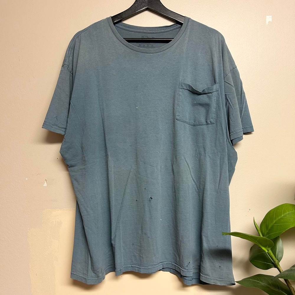 Fruit of the Loom Vintage 2000s Faded Distressed Pocket T Shirt Blue XL
